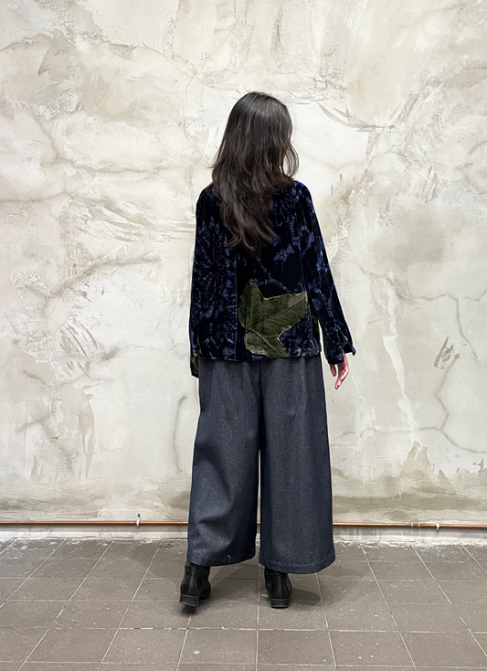 Pantalone pieghe Denim "Blu"