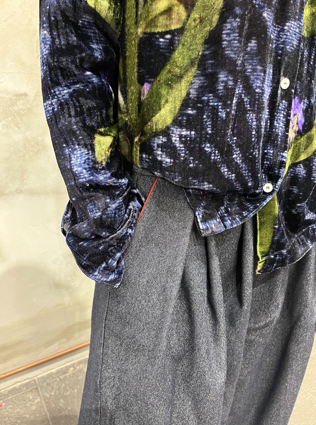 Pantalone pieghe Denim "Blu"