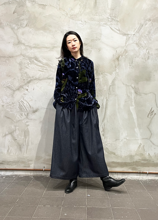 Pantalone pieghe Denim "Blu"